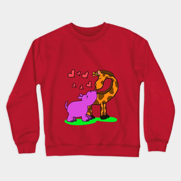 giraffe and hippo love each other! Crewneck Sweatshirt by wolfmanjaq